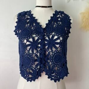 Vintage Womens Hand Knitted Crocheted Vest One Size Festival Boho Cottagecore